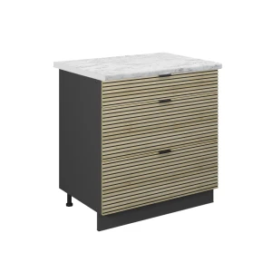 Køkkenskab Fame-Line Panel i eg 80 cm med 3 skuffer, BP Marmor Vicco