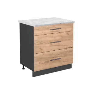 Køkkenskab Fame-Line Gold power oak 80 cm med 3 skuffer, BP Marmor Vicco