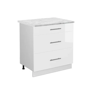 Keittiön alakaappi Fame-Line Valkoinen korkeakiilto 80 cm 3 laatikkoa, AP-marmori Vicco