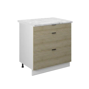 Køkkenskab Fame-Line Panel i eg 80 cm med 3 skuffer, BP Marmor Vicco