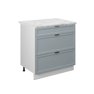 Küchenunterschrank Fame-Line Hellblau-grau 80 cm mit 3 Schubladen, AP Marmor Vicco