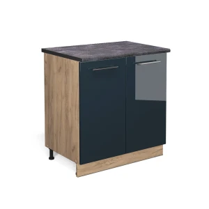 Küchenunterschrank Fame-Line Dunkelblau Hochglanz 80 cm mit Regal, AP Anthrazit Vicco