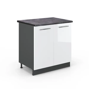 Spülenunterschrank Fame-Line Weiß Hochglanz 80 cm mit Regal, AP Anthrazit Vicco