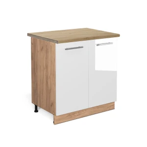 Meuble bas de cuisine Fame-Line Blanc Haute brillance 80cm avec étagère, PT Chêne Vicco