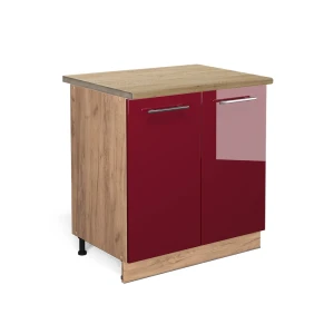 Küchenunterschrank Fame-Line Bordeaux Hochglanz 80 cm mit Regal, AP Eiche Vicco