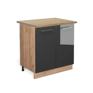 Meuble bas de cuisine Fame-Line Anthracite Haute brillance 80cm avec étagère, PT Chêne Vicco