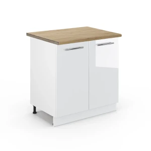 Spülenunterschrank Fame-Line Weiß Hochglanz 80 cm mit Regal, AP Eiche livinity®