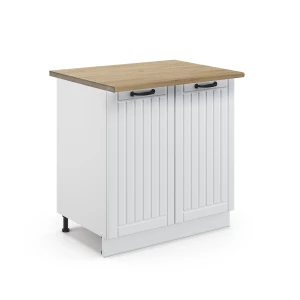 Meuble bas sous-évier Fame-Line Blanc campagne 80cm avec étagère, PT Chêne Vicco