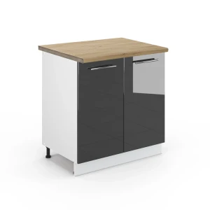 Szafka pod zlew Fame-Line Antracyt wysoki połysk 80 cm z półką, BP Dąb Vicco