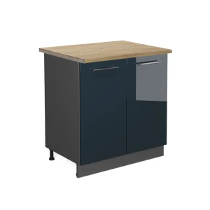 Spülenunterschrank Fame-Line Dunkelblau Hochglanz 80 cm mit Regal, AP Eiche Vicco