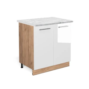 Küchenunterschrank Fame-Line Weiß Hochglanz 80 cm mit Regal, AP Marmor Vicco