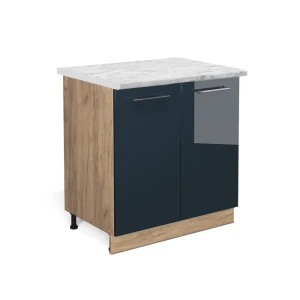 Keittiön alakaappi Fame-Line Tummansininen korkeakiilto 80 cm hyllyllä, AP-marmori Vicco