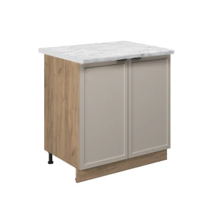 Küchenunterschrank Fame-Line GrauBeige 80 cm mit Regal, AP Marmor Vicco