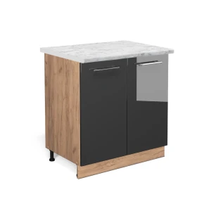 Küchenunterschrank Fame-Line Anthrazit Hochglanz 80 cm mit Regal, AP Marmor Vicco