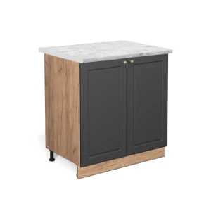 Küchenunterschrank Fame-Line Anthrazit-Gold 80 cm mit Regal, AP Marmor Vicco