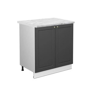 Spülenunterschrank Fame-Line Anthrazit Hochglanz 80 cm mit Regal, AP Marmor Vicco
