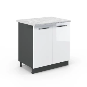 Spülenunterschrank Fame-Line Weiß Hochglanz 80 cm mit Regal, AP Marmor livinity®