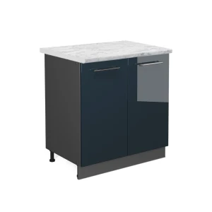 Spülenunterschrank Fame-Line Dunkelblau Hochglanz 80 cm mit Regal, AP Marmor Vicco