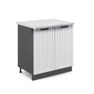 Spülenunterschrank Fame-Line Weiß Landhaus 80 cm mit Regal, AP Marmor Vicco