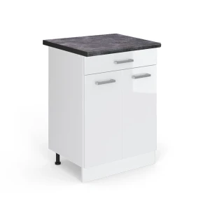 Keukenonderkast R-Line Wit Hoogglans 60 cm met lade, WB Antraciet Vicco