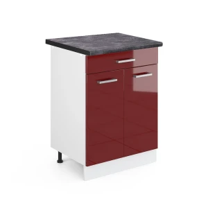 Küchenunterschrank R-Line Rot Hochglanz 60 cm mit Schublade, AP Anthrazit Vicco