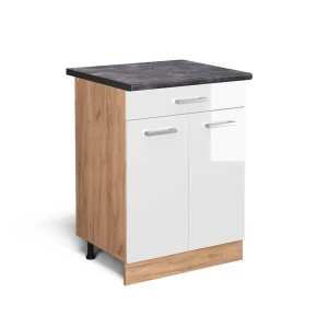 Küchenunterschrank R-Line Weiß Hochglanz 60 cm mit Schublade, AP Anthrazit Vicco