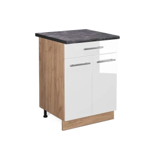 Armário baixo de cozinha Fame-Line Branco alto brilho 60 cm com gavetas, AP antracite Vicco