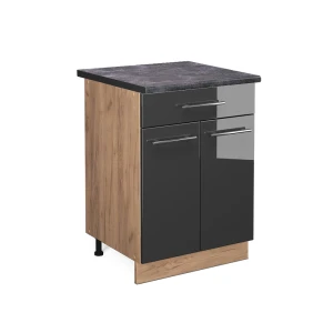Küchenunterschrank Fame-Line Anthrazit Hochglanz 60 cm mit Schublade, AP Anthrazit Vicco