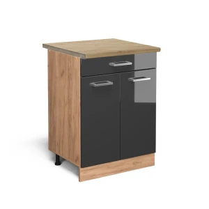 Meuble cuisine R-Line Anthracite Haute brillance 60cm avec tiroir, PT Chêne Vicco