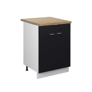 Køkkenskab Fame-Line Sort stribet 60 cm med skuffe, BP Eg Vicco