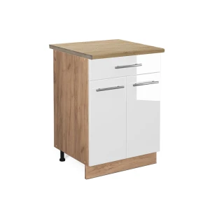 Meuble cuisine Fame-Line Blanc Haute brillance 60cm avec tiroir, PT Chêne Vicco