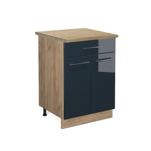 Meuble cuisine Fame-Line Bleu foncé brillant 60cm avec tiroir, PT Chêne Vicco