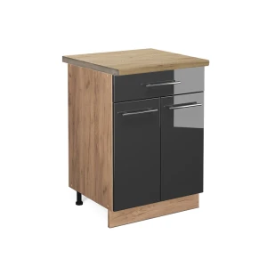 Keukenonderkast Fame-Line Antraciet Hoogglans 60 cm met lade, WB Eik Vicco