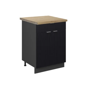 Køkkenskab Fame-Line Sort stribet 60 cm med skuffe, BP Eg Vicco