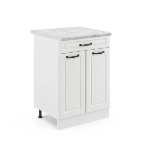 Küchenunterschrank R-Line Weiß Landhaus 60 cm mit Schublade, AP Marmor Vicco