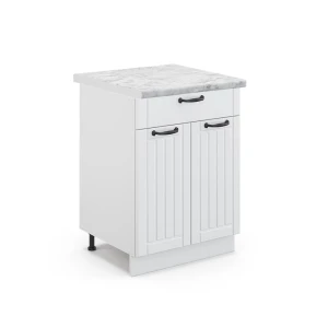 Armário baixo de cozinha Fame-Line Casa de campo branca 60 cm com gavetas, em mármore AP Vicco