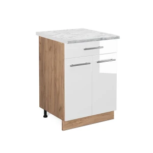 Meuble cuisine Fame-Line Blanc Haute brillance 60cm avec tiroir, PT Marbre Vicco