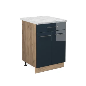 Meuble cuisine Fame-Line Bleu foncé brillant 60cm avec tiroir, PT Marbre Vicco
