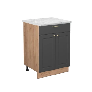 Küchenunterschrank Fame-Line Anthrazit-Gold 60 cm mit Schublade, AP Marmor Vicco