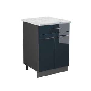 Meuble cuisine Fame-Line Bleu foncé brillant 60cm avec tiroir, PT Marbre Vicco