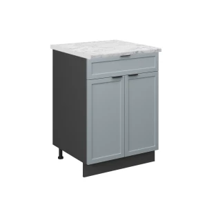 Küchenunterschrank Fame-Line Hellblau-grau 60 cm mit Schublade, AP Marmor Vicco