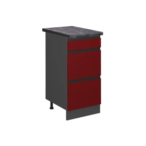 Küchenunterschrank R-Line Rot 40 cm  J-Shape mit Schubladen, AP Anthrazit livinity®