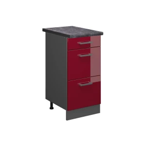 Szafka dolna do kuchni R-Line Czerwony połysk 40 cm z szufladami, BP Antracyt Vicco