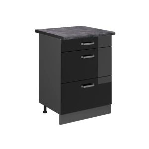 Szafka dolna do kuchni R-Line Czarny wysoki połysk 60 cm z szufladami, BP Antracyt Vicco