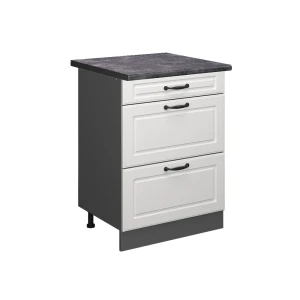 Küchenunterschrank R-Line Weiß Landhaus 60 cm mit Schubladen, AP Anthrazit Vicco
