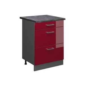 Meuble cuisine R-Line Rouge brillant 60cm avec tiroirs, PT Anthracite Vicco