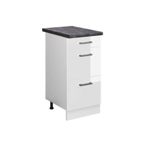 Küchenunterschrank R-Line Weiß Hochglanz 40 cm mit Schubladen, AP Anthrazit livinity®