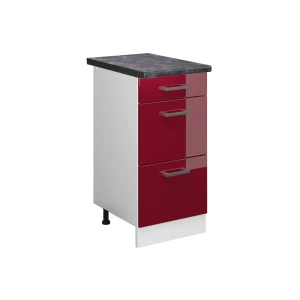 Mobiletto base per cucina R-Line Rosso lucido 40 cm con cassetti, Piano di lavoro Antracite Vicco