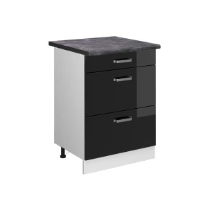 Küchenunterschrank R-Line Schwarz Hochglanz 60 cm mit Schubladen, AP Anthrazit Vicco