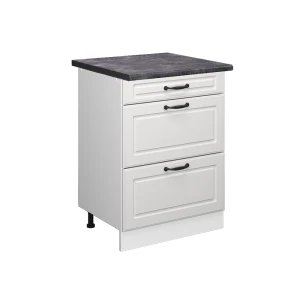 Küchenunterschrank R-Line Weiß Landhaus 60 cm mit Schubladen, AP Anthrazit Vicco